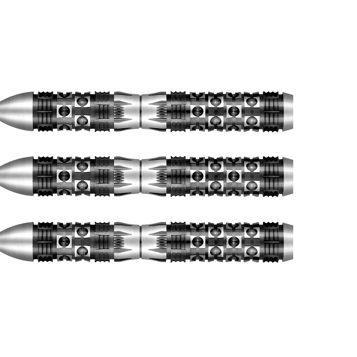 Viking Wolf Steel Tip Darts close up image showing detailed grip patterns, machining, coating, and precision craftsmanship