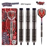 Warrior Hautoa Steel Tip Darts main product image showing the darts, packaging, flights, shafts, and included accessories