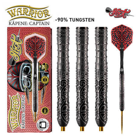 Warrior Kapene Steel Tip Darts main product image showing the darts, packaging, flights, shafts, and included accessories