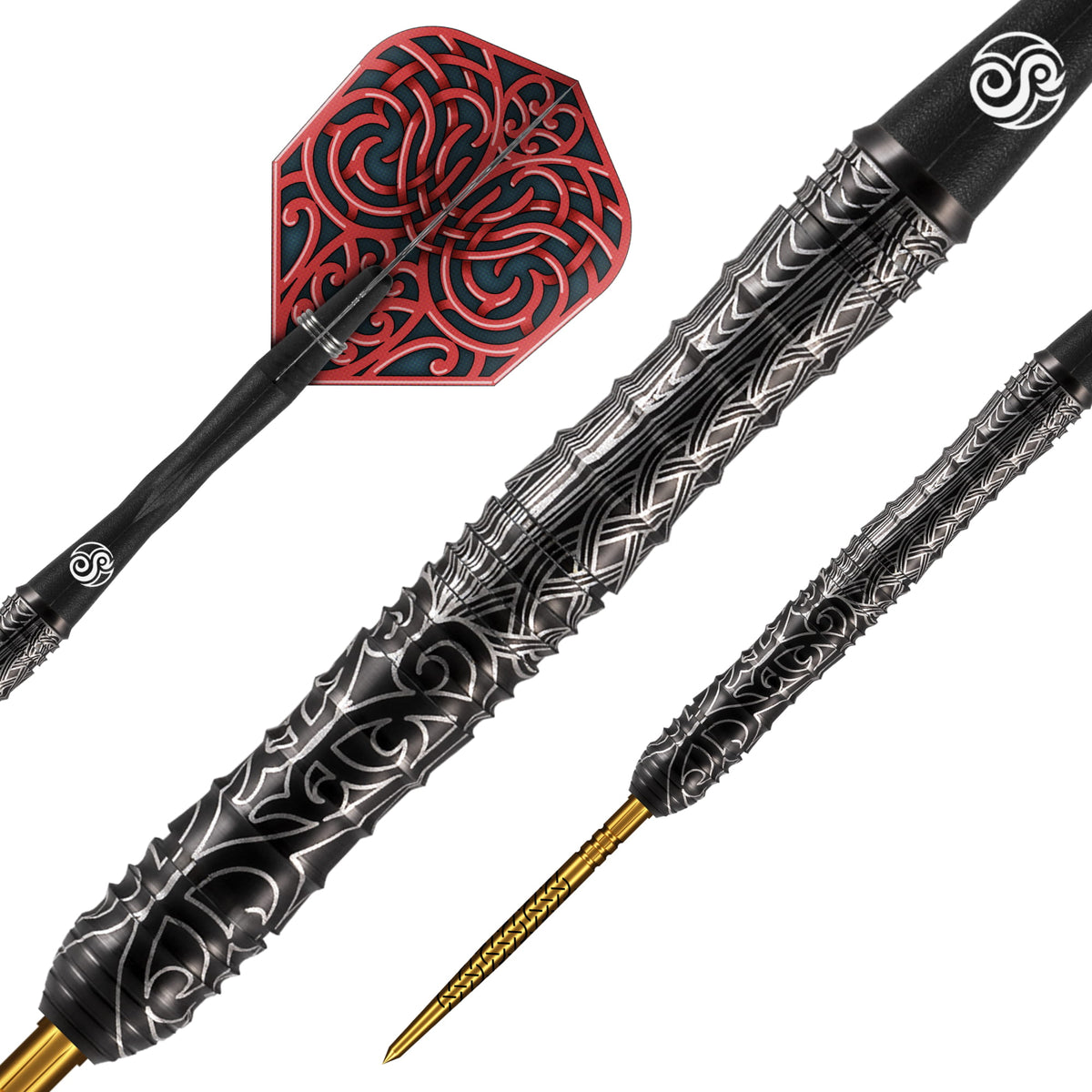 Close up image of the Shot Warrior Kapene Turbo Point 90% Tungsten Steel Tip Darts barrels highlighting the grip and machining