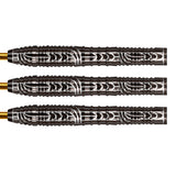 Warrior Rutene Steel Tip Darts close up image showing detailed grip patterns, machining, coating, and precision craftsmanship