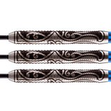 Warrior Tipu Steel Tip Darts close up image showing detailed grip patterns, machining, coating, and precision craftsmanship