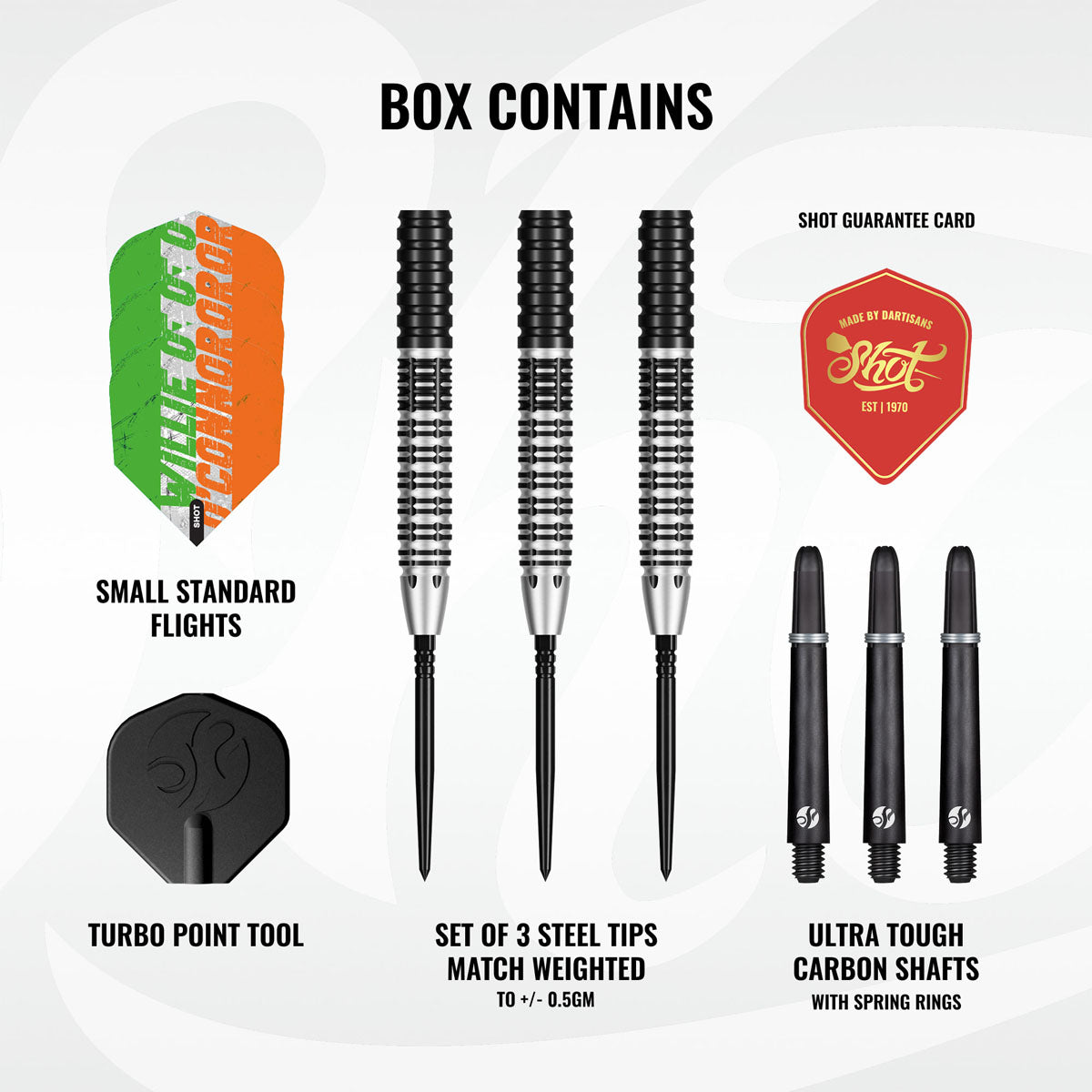 Shot Pro Series Willie O'Connor Magpie Turbo Point 90% Tungsten Steel Tip Darts