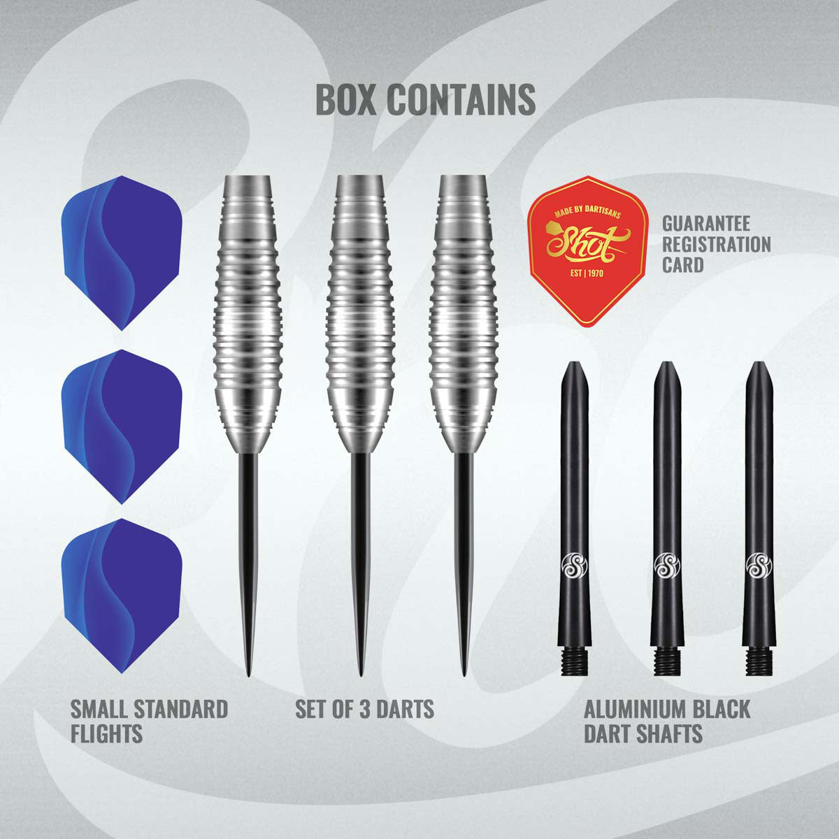 Zen Budo Steel Tip Darts contents image displaying everything included inside the package