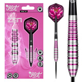 Zen Juji Steel Tip Darts main product image showing the darts, packaging, flights, shafts, and included accessories