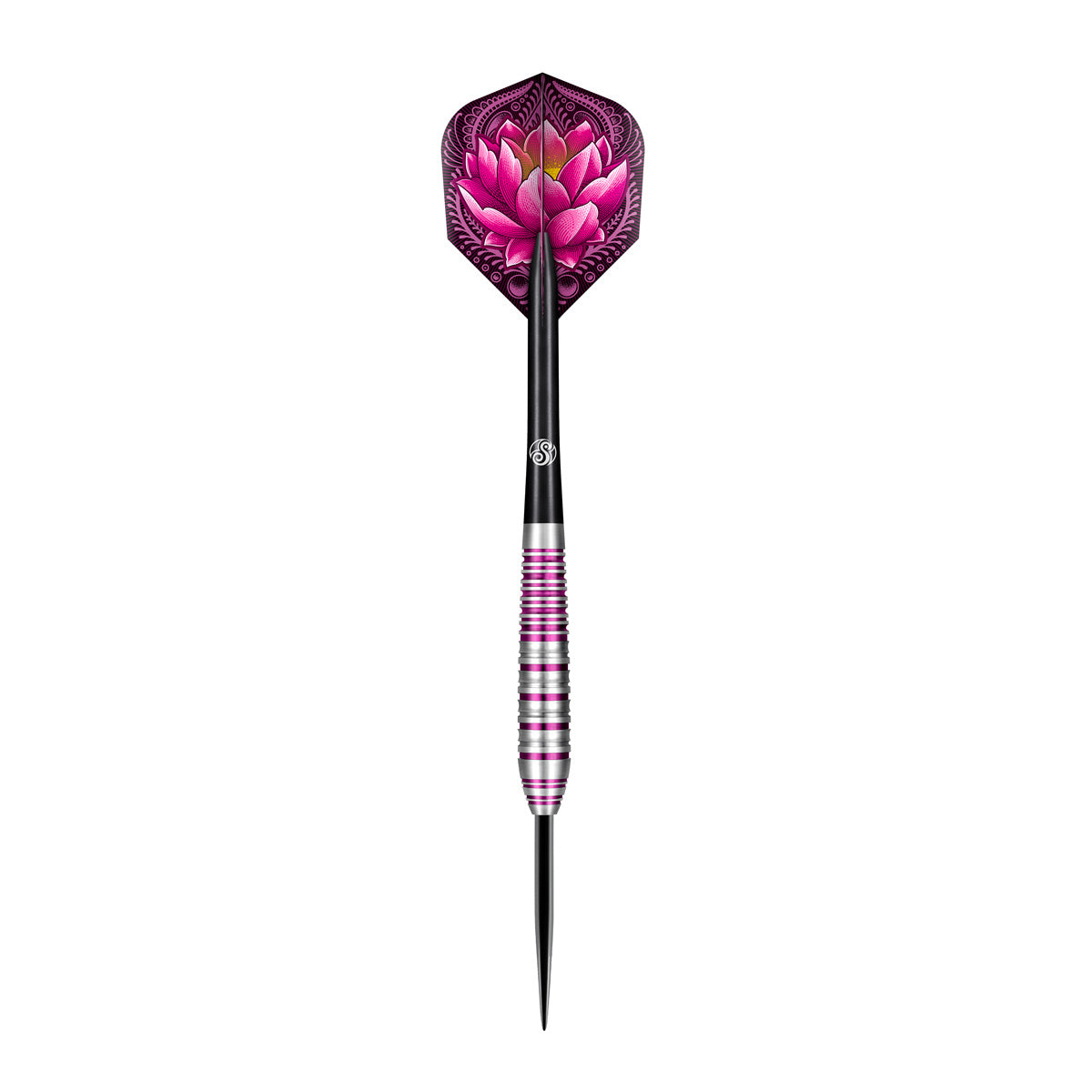 Zen Juji Steel Tip Darts angled product image displaying the barrel profile, grip layout, and design features