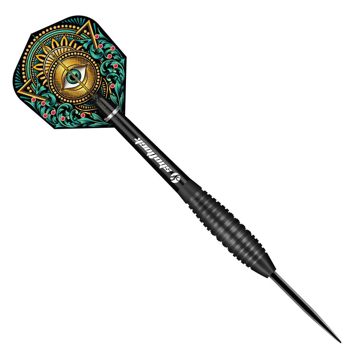 Zen Kensho Steel Tip Darts angled product image displaying the barrel profile, grip layout, and design features