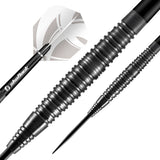 Zen Satori Steel Tip Darts dynamic product image highlighting the full dart setup and barrel design