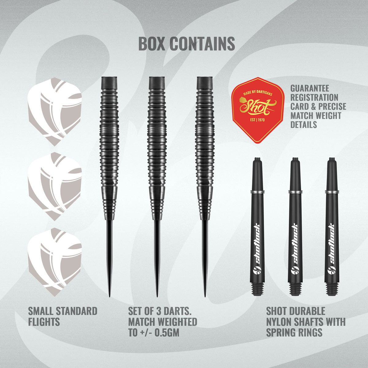 Zen Satori Steel Tip Darts contents image displaying everything included inside the package