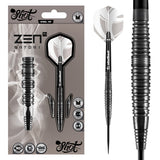 Zen Satori Steel Tip Darts main product image showing the darts, packaging, flights, shafts, and included accessories