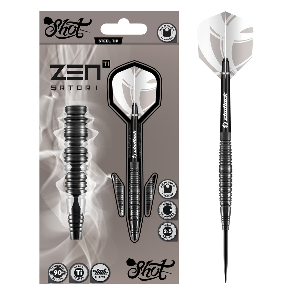 Zen Satori Steel Tip Darts packaging exterior image showing the outer box artwork, branding, and presentation design