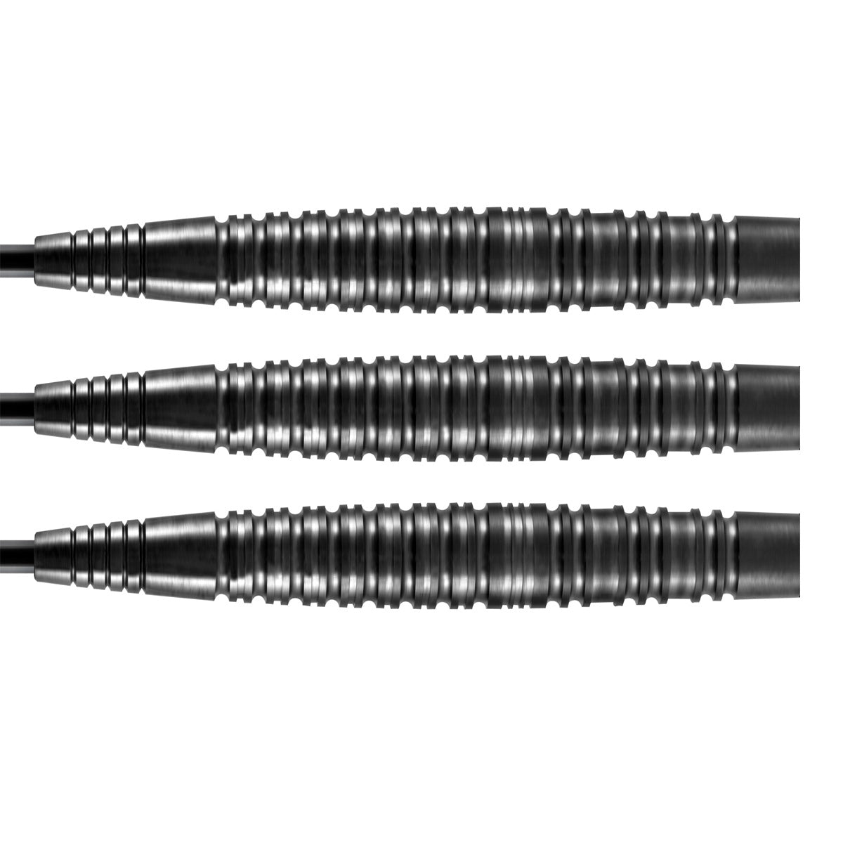 Zen Satori Steel Tip Darts close up image showing detailed grip patterns, machining, coating, and precision craftsmanship