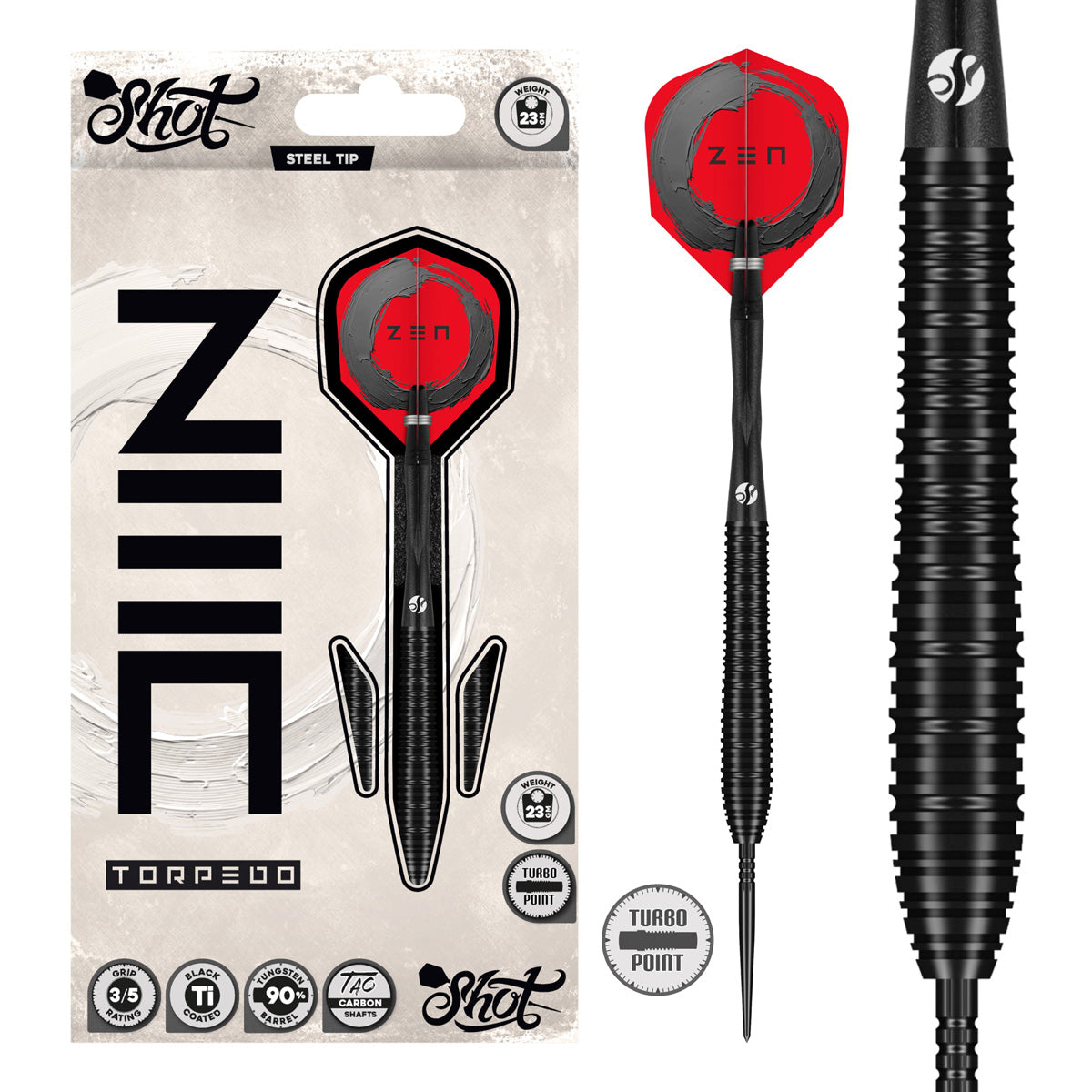 PENTA-SHOT ポテンションペンタショット Shot Zen Torpedo Turbo Point 90% Tungsten Steel Tip Darts – Double
