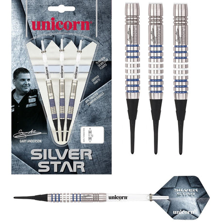 Gary Anderson Silver Star Style 1 80% Tungsten Soft Tip Darts by Unicorn