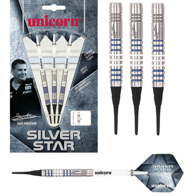 Gary Anderson Silver Star Style 1 80% Tungsten Soft Tip Darts by Unicorn
