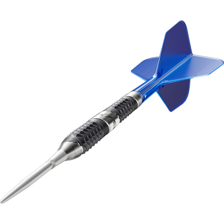 975 Ultra Marine 02 Steel Tip Darts close up image highlighting the barrel grip texture and precision machining detail