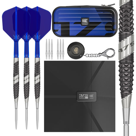 975 Ultra Marine 03 Steel Tip Darts main product image showing the darts, packaging, flights, shafts, and included accessories