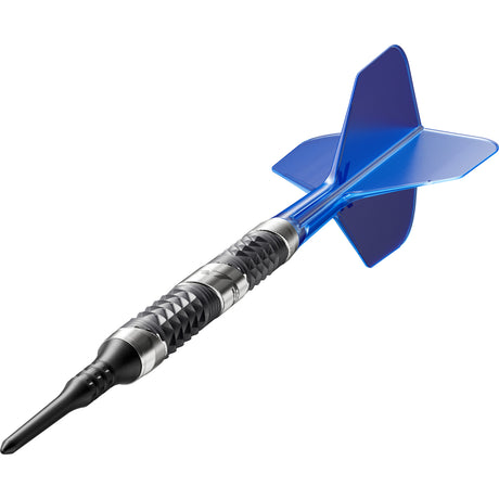 975 Ultra Marine 10 Soft Tip Darts close up image highlighting the barrel grip texture and precision machining detail