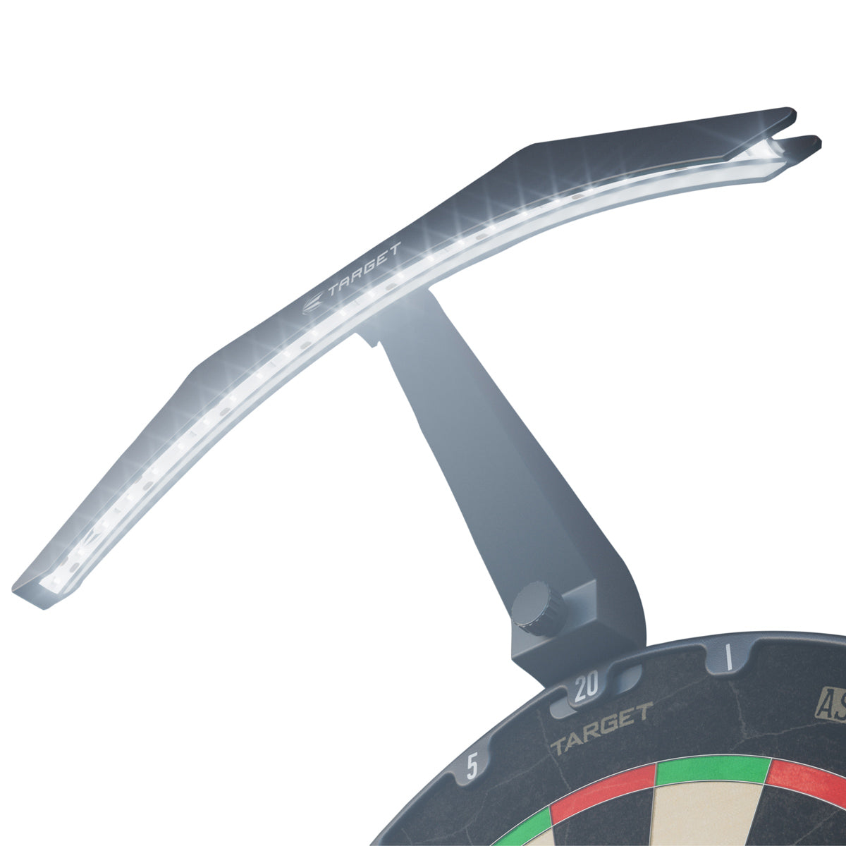 Target ARC Dartboard Light image showing how the lighting system attaches to and surrounds the dartboard