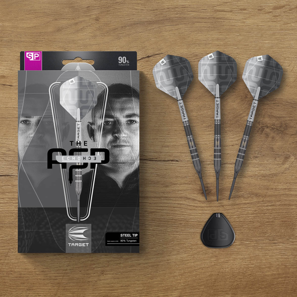 Aspinall x Echo SP Steel Tip Darts lifestyle image featuring the darts in a premium playing environment