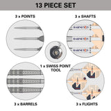 Barney 25 Steel Tip Darts contents image displaying everything included inside the box