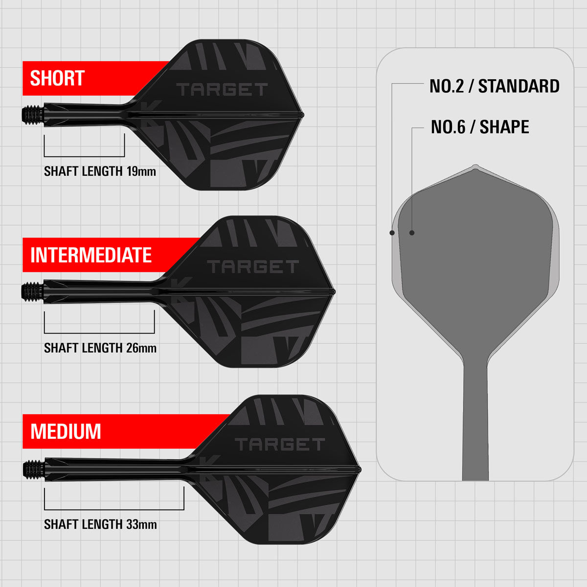 Target Printed Black K-Flex Integrated Flights & Shafts No2