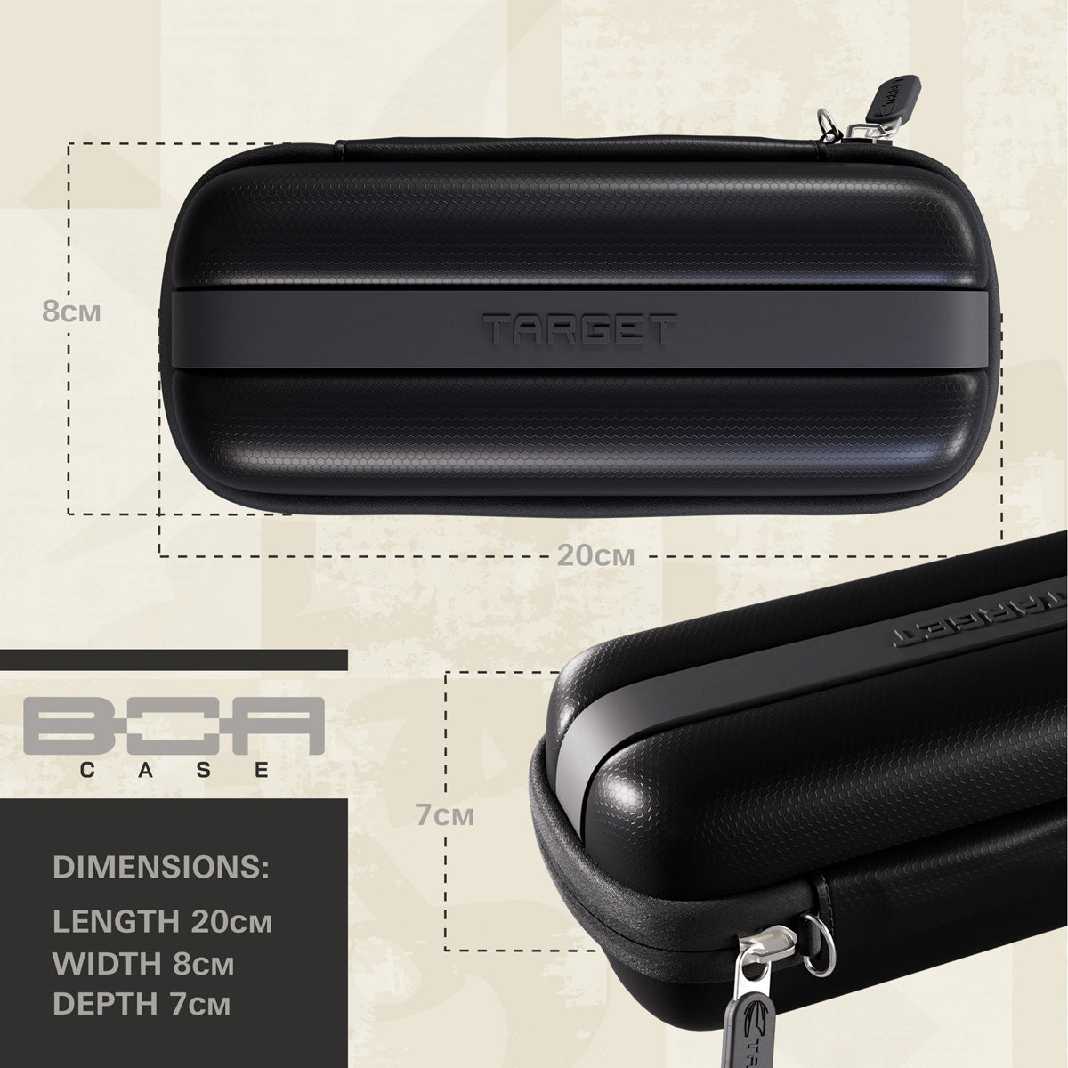 Target BOA Case Black dimensions image showing product measurements and storage capacity