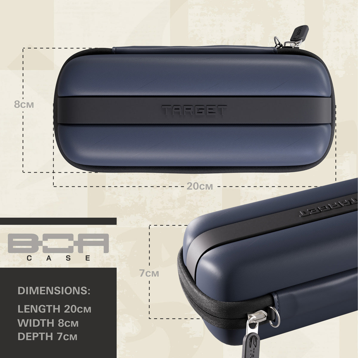 Target BOA Case Navy dimensions image showing product measurements and storage capacity