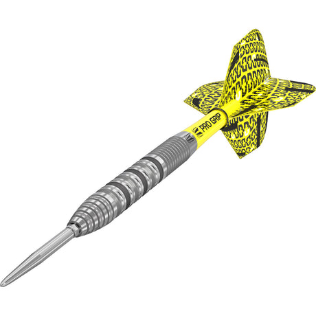Bolide 01 SP Steel Tip Darts close up angle highlighting the barrel grip and machining detail