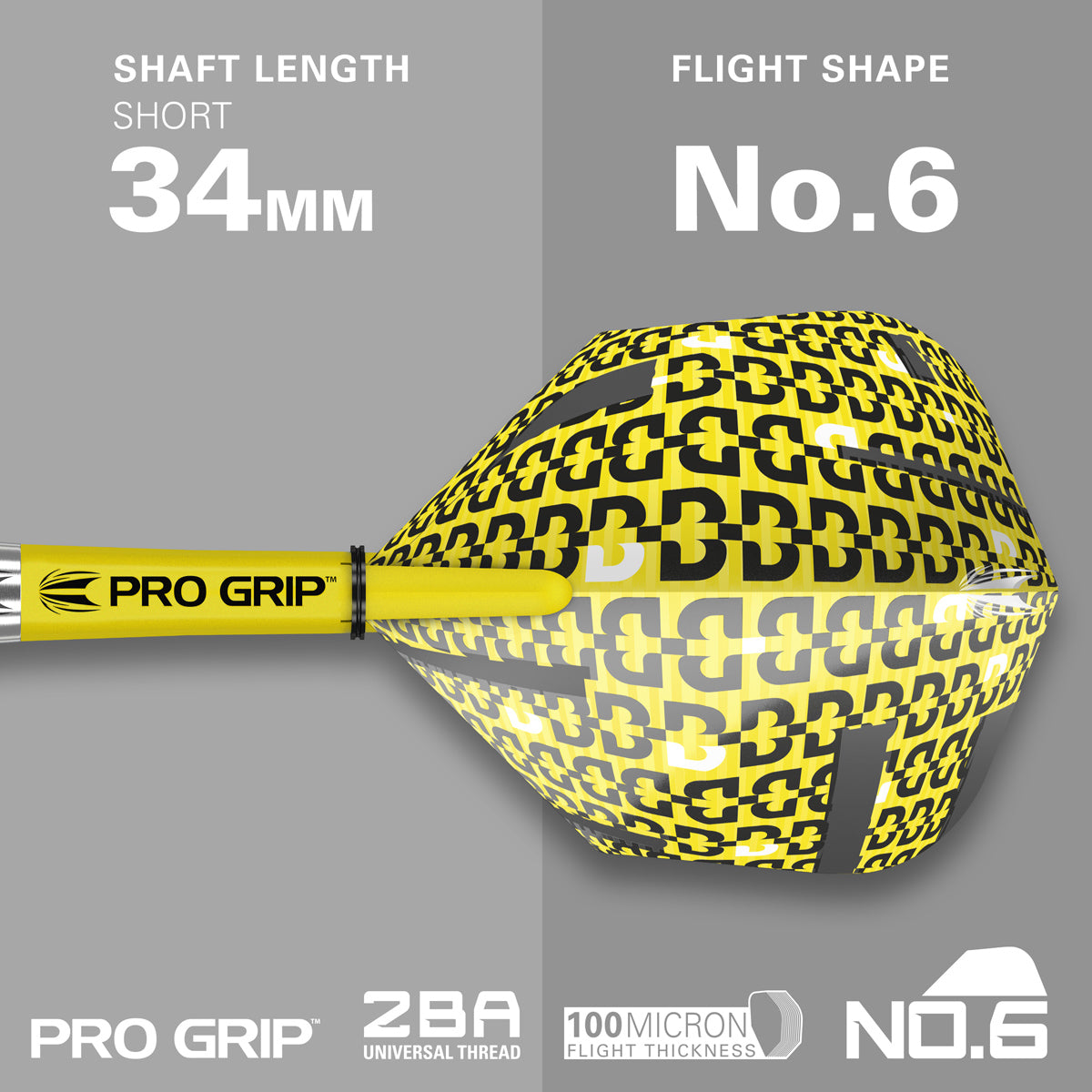 Bolide 01 SP Steel Tip Darts showing the included flight shape and shaft length configuration
