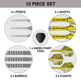 Bolide 01 SP Steel Tip Darts box contents image displaying all included accessories and components