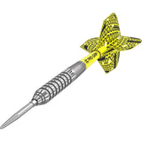Bolide 02 SP Steel Tip Darts angled close up image highlighting the barrel grip and precision machining