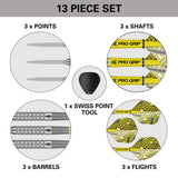 Bolide 02 SP Steel Tip Darts contents image displaying all included accessories and components inside the box