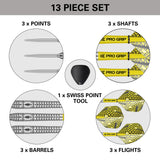 Bolide 03 SP Steel Tip Darts complete contents image showing all included accessories and components