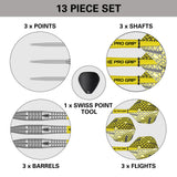 Bolide 05 SP Steel Tip Darts contents image displaying all included accessories and components inside the box