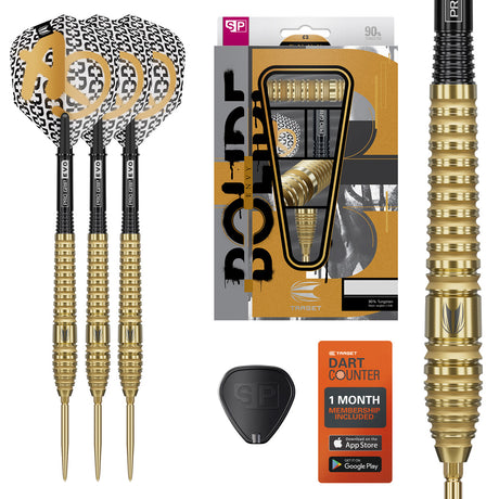 Bolide Envy 03 SP Steel Tip Darts main product image showing the darts, packaging, flights, shafts, and included accessories