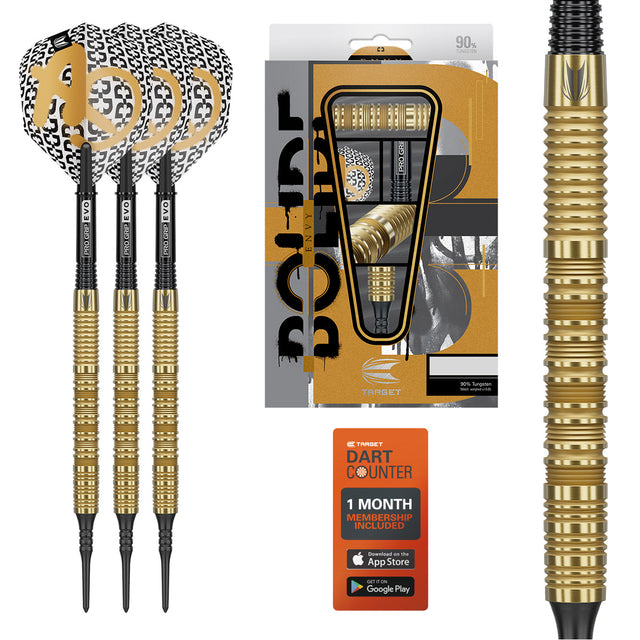 Bolide Envy 10 Soft Tip Darts main product image showing the darts, packaging, flights, shafts, and included accessories