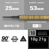 Bolide Envy 10 Soft Tip Darts specifications image showing barrel dimensions, weight, and technical details