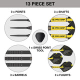 Bolide Void 01 SP Steel Tip Darts box contents image displaying all included accessories and components