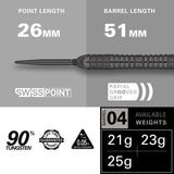 Bolide Void 04 SP Steel Tip Darts specifications image displaying barrel dimensions and technical dart information
