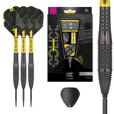 Bolide Void 05 SP Steel Tip Darts main product image showing the darts, presentation box, flights, shafts, and supplied accessories