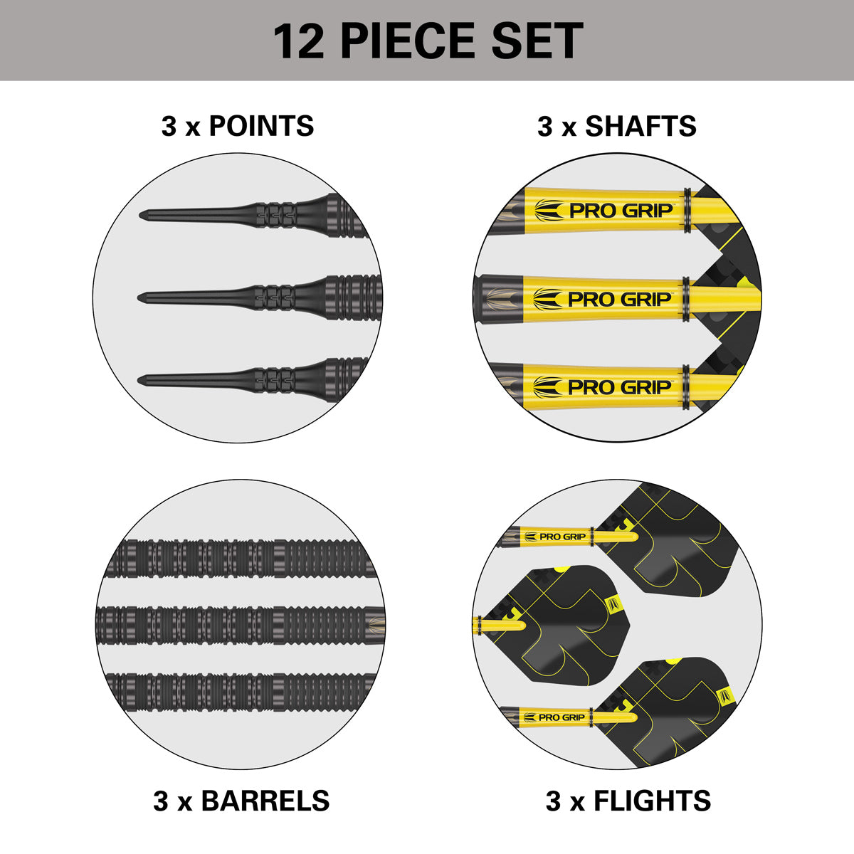 Bolide Void 10 Soft Tip Darts contents image displaying everything included inside the box