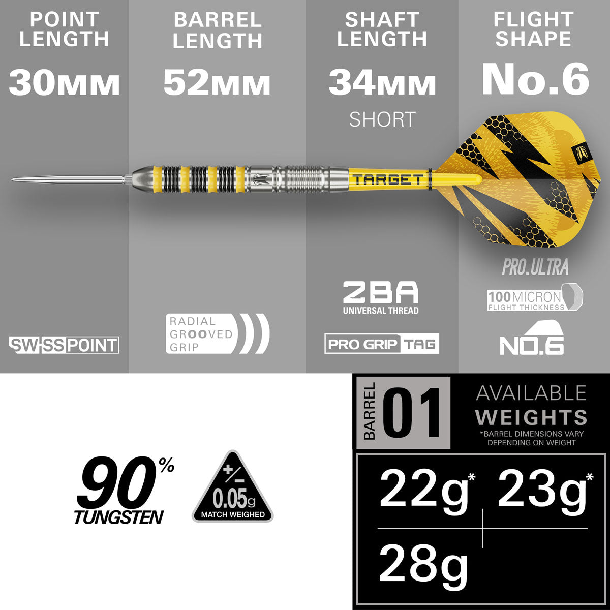 Target Buzz 01 Swiss Point 90% Tungsten Steel Tip Darts
