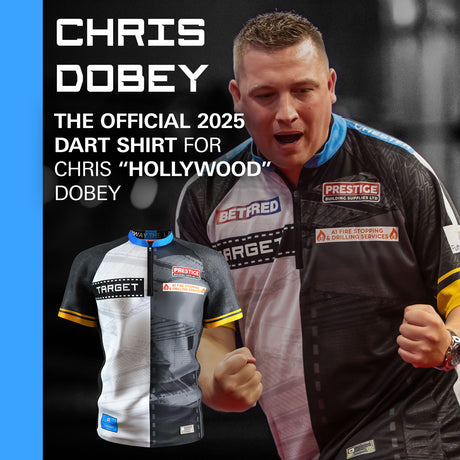 Target Chris Dobey 2025 Playing Shirt front view image showing the complete shirt design, colours, and sponsor logos