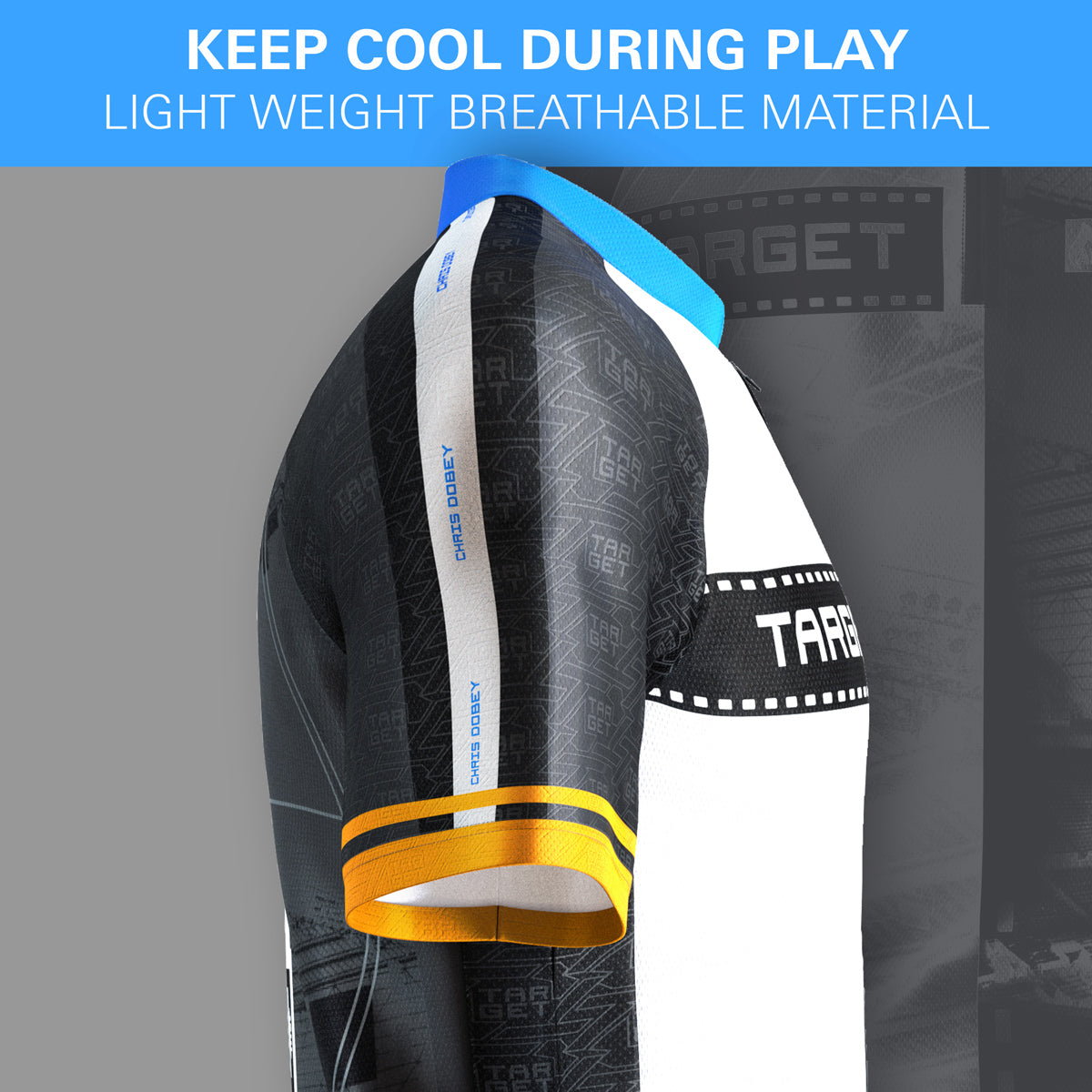 Target Chris Dobey 2025 Playing Shirt side profile image showing the fit, cut, and design details