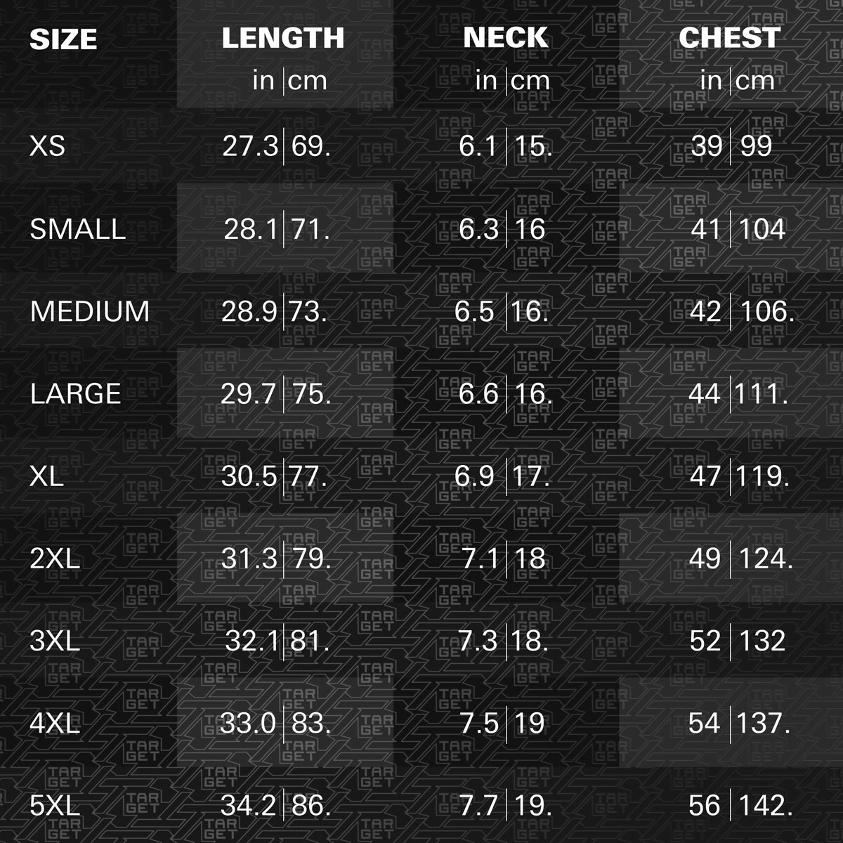 Target Chris Dobey 2025 Playing Shirt sizing guide image showing available measurements and fit information