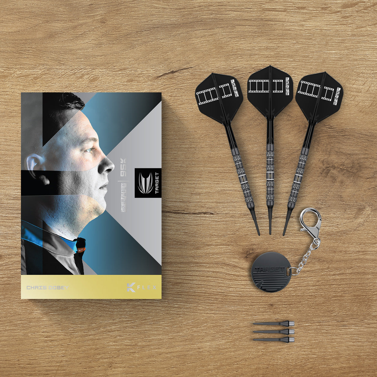 Chris Dobey 95K darts lifestyle image featuring a premium electronic darts setup and modern playing environment