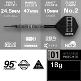 Chris Dobey 95K Soft Tip Darts specifications image showing barrel dimensions, weight, and technical details