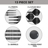 Chris Dobey 95K Soft Tip Darts contents image displaying everything included inside the box