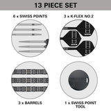 Chris Dobey 95K Steel Tip Darts contents image displaying everything included inside the box